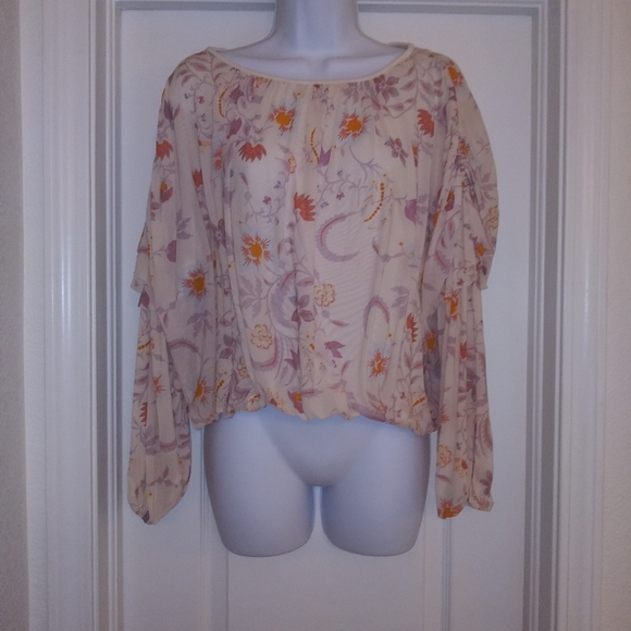Free People Wild Flower Honey Blouson Floral Top - Picture 2 of 7